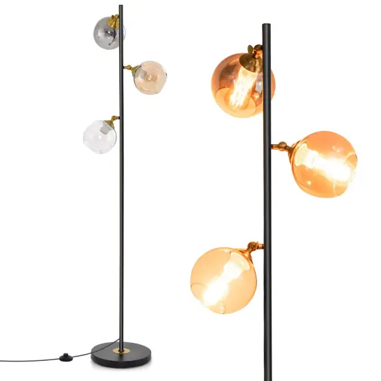 Costway Mid Century Floor Lamp Freestanding with 3 Glass Globe Lampshades & Foot Switch {1}