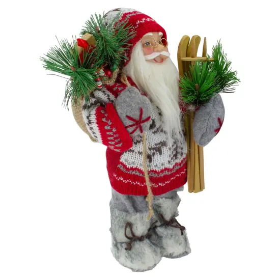 Northlight Standing Nordic Santa with Skis Christmas Figure - 12" Red {4}