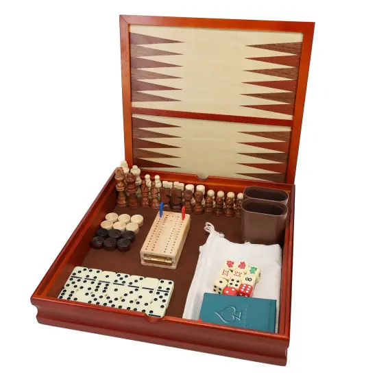 WE Games 7-in-1 Combination Wood Game Set &ndash; 12 inch board &ndash; Includes Chess, Checkers, Backgammon, Dominoes, Cribbage, Poker Dice, Cards {2}