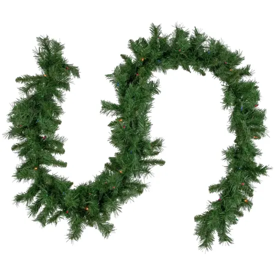 Northlight Pre-Lit Chatham Pine Artificial Christmas Garland - 9' x 10" - Multi-Color Lights Green {1}