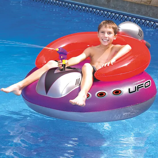 Swim Central 45" Water Sports Inflatable UFO Squirter Spaceship Ride-On Swimming Pool Float Red {3}