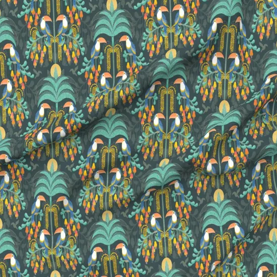 Various Fabrics by the Yard or Fat Quarter Rainforest Damask Dark Tropical Forest Exotic Birds Fruit Soft Orange Coral Salmon Bright Pastel Boho Yellow Mint Blue Large Scale Custom Printed Fabric by Spoonflower {6}