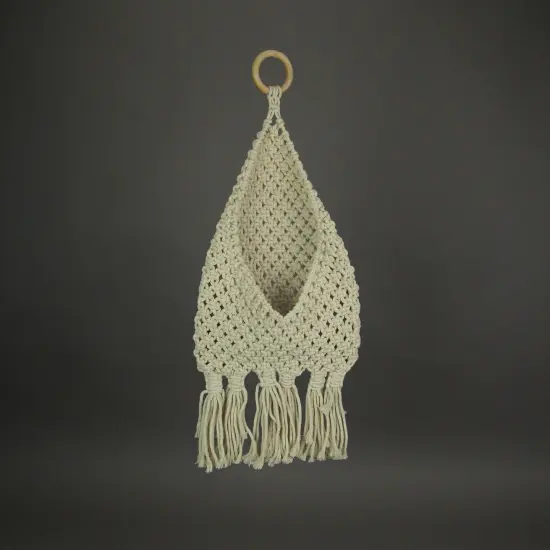 Boho Style Hand Tied Macrame Indoor Wall Pocket 21 Inches High {5}