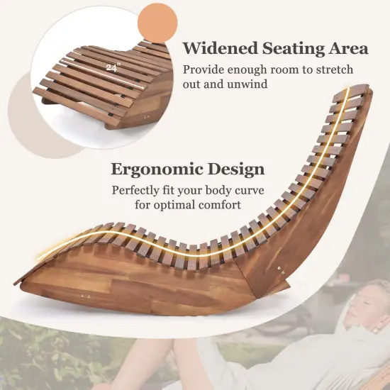 Costway 1/2 PCS Outdoor Acacia Wood Rocking Chair with Widened Slatted Seat and High Back {6}