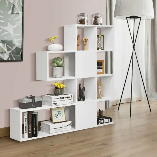 Costway 5-Tier Bookshelf Corner Ladder Bookcase Display Storage Rack White {5}