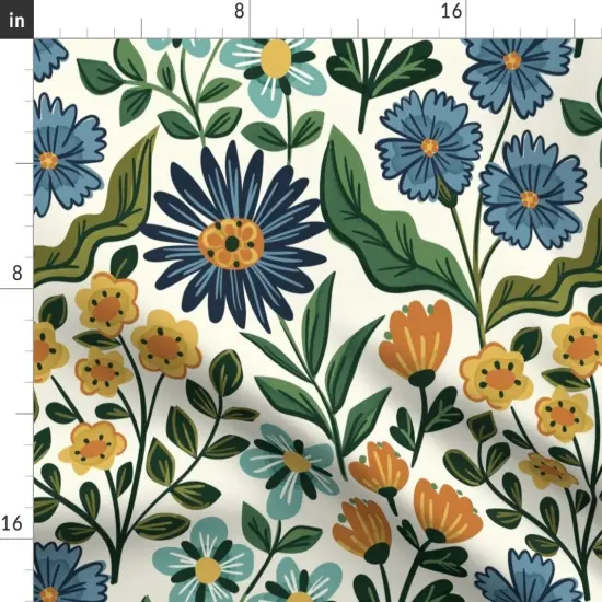 Various Fabrics by the Yard or Fat Quarter Wildflower Graceful Flowers Blossoms Petals Blue Green Orange Marigold Daisy Custom Printed Fabric by Spoonflower {2}