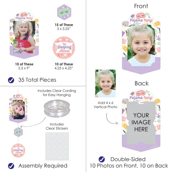 Big Dot of Happiness Pajama Slumber Party - Girls Sleepover Birthday Party Vertical Photo Garland 35 Pieces {4}