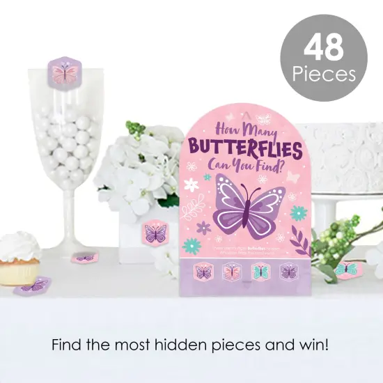 Big Dot of Happiness Beautiful Butterfly - Floral Baby Shower or Birthday Party Scavenger Hunt - 1 Stand and 48 Game Pieces - Hide and Find Game {3}