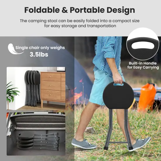 Costway 1/2 PCS 18"HFolding Stool Portable & Foldable Camping Chair with Built-in Handle Black {5}