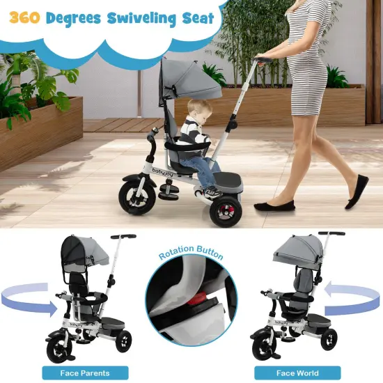 Folding Tricycle Baby Stroller with Reversible Seat and Adjustable Canopy Grey {6}