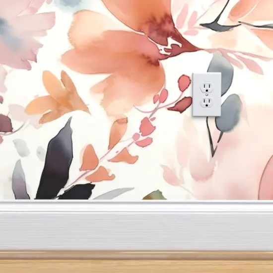 Peel & Stick Wallpaper 2FT Wide Pastel Flowers Watercolor Botanical Scattered Leaves Custom Removable Wallpaper by Spoonflower {4}