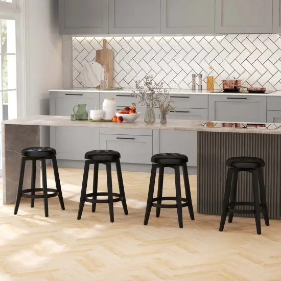 Costway 26"/30" Swivel Bar Stool Set of 2 Upholstered Counter/Bar Height Rubber Wood Frame Black {4}