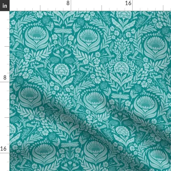 Various Fabrics by the Yard or Fat Quarter Teal Floral Victorian Whimsical Dragonflies Art And Crafts Maximalist Botanical Nouveau Carnation Chrysanthemum Large Scale Custom Printed Fabric by Spoonflower {2}