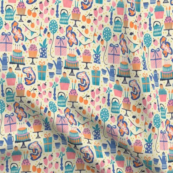 Various Fabrics by the Yard or Fat Quarter Party Pink Cupcake Birthday Balloon Pastel Candles Strawberry Cake Carp Surprise Koi Custom Printed Fabric by Spoonflower {5}
