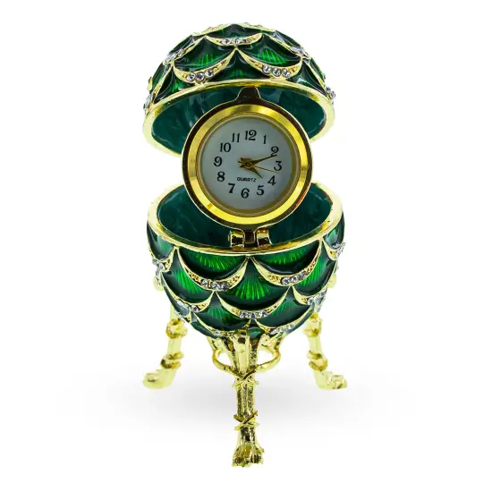 Green Enamel Pinecone Royal Inspired Imperial Easter Egg with Clock Surprise {1}