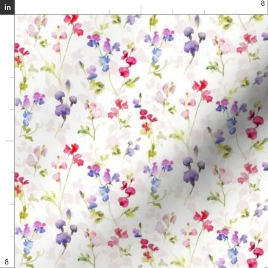 Various Fabrics by the Yard or Fat Quarter Watercolor Floral Purple Pink Flowers Hand Painted Ditsy Sweet Pea Custom Printed Fabric by Spoonflower {4}