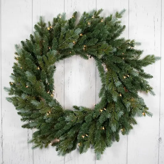 Northlight Real Touch&trade; Pre-Lit Blue Spruce Artificial Christmas Wreath - 36" - Clear Lights Green {6}