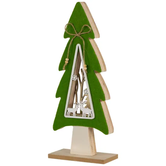 Northlight Woodland Tree with Reindeer Scene Wooden Christmas Decoration - 12" Green {5}