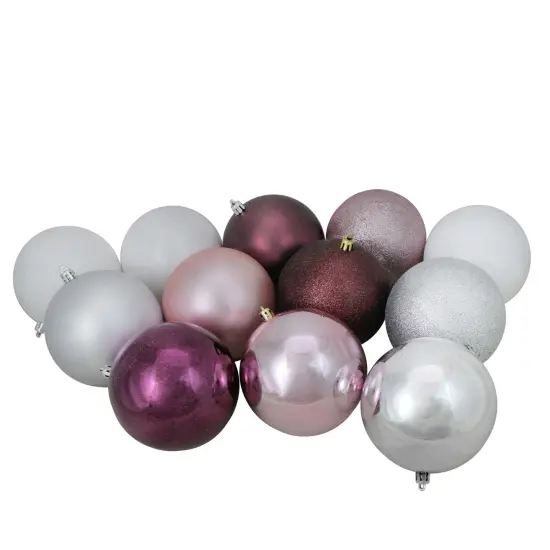 Northlight Shatterproof 3-Finish Christmas Ball Ornaments - 4" (101mm) - Pink andMulberry - 12ct Purple {3}