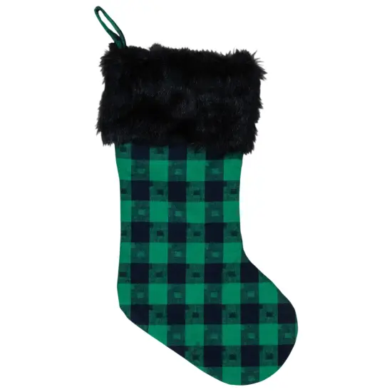 Northlight 20" Green and Black Plaid Christmas Stocking {1}