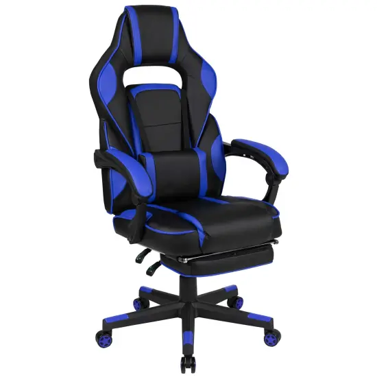 Emma and Oliver Ergonomic Gaming Chair -Recline Back/Arms, Footrest, Massaging Lumbar Black/Blue {1}