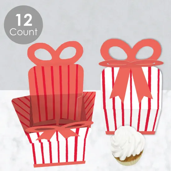 Big Dot of Happiness Red Stripes - Square Favor Gift Boxes - Simple Party Bow Boxes - Set of 12 {4}