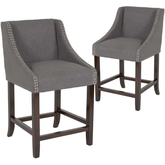 Merrick Lane Taylorsville 24 Inch Counter Height Stool with Nailhead Trim - Set of 2 Dark Gray Fabric {1}
