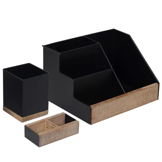HBCY Creations 3 PIECE Desk Organizer Set- Rustic Mail Organizer For Desktop - Great For Rustic or Industrial Decor! Makeup Organizer For Vanity Black {1}