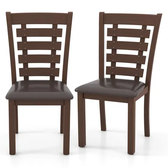Costway Wooden Dining Chairs Set of 2/4 with Upholstered Seat & Rubber High Back Brown {7}