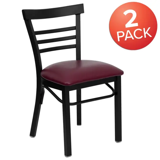 Emma and Oliver 2 Pack Three-Slat Ladder Back Metal Restaurant Chair BurgVYL/BlackMetal {5}