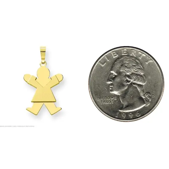 14K Yellow Gold Girl Charm The Kids Pendant Jewelry 25mm x 15mm {2}