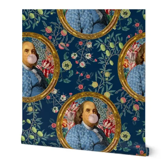 Peel & Stick Wallpaper 2FT Wide Benjamin Franklin Botanical Whimsical Historical Portrait Custom Removable Wallpaper by Spoonflower {7}