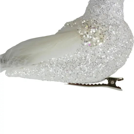 Northlight 8" White and Black Glittered Bird with Feather Tail Christmas Ornament with Clip {7}