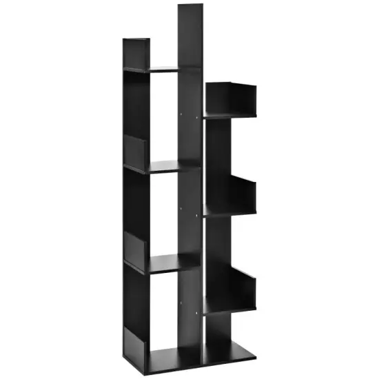 8-Tier Bookshelf Bookcase with 8 Open Compartments Space-Saving Storage Rack Black {9}