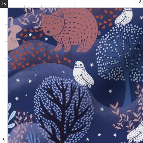 Various Fabrics by the Yard or Fat Quarter Dark Magical Forest Woodland Creatures Wild Animals Blue Pink White Whimsical Night Sky Custom Printed Fabric by Spoonflower {4}