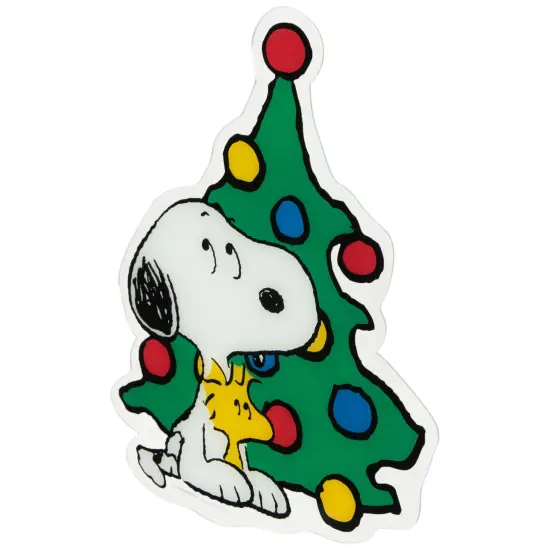 Northlight Peanuts Woodstock and Snoopy with Christmas Tree Window Cling Decoration Green {5}
