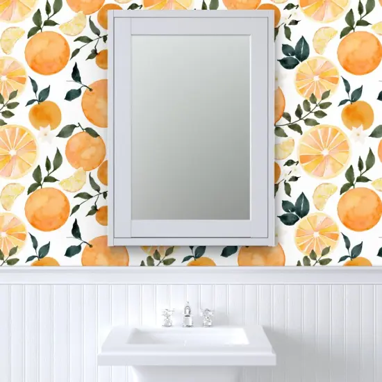 Peel & Stick Wallpaper 2FT Wide Watercolor Fruit Summer Orange Citrus Modern Botanical Bright Custom Removable Wallpaper by Spoonflower {6}