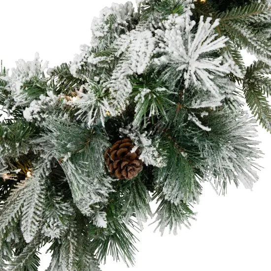 Northlight Real Touch&trade;️ Pre-Lit Flocked Rosemary Emerald Angel Pine Artificial Christmas Wreath - 30" - Clear LED Lights Green {5}