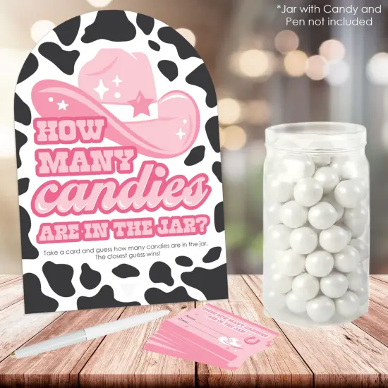 Big Dot of Happiness Rodeo Cowgirl - How Many Candies Pink Western Party Game - 1 Stand and 40 Cards - Candy Guessing Game {3}