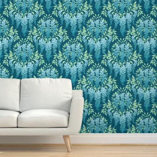 Peel & Stick Wallpaper 2FT Wide Art Deco Floral Garden Botanical Cottagecore Wisteria Vine Custom Removable Wallpaper by Spoonflower {5}
