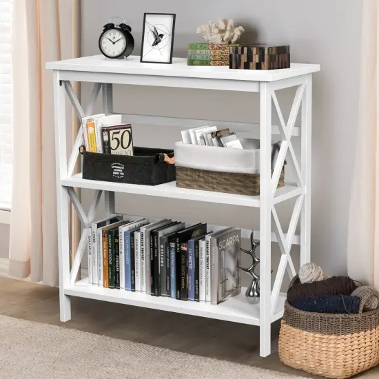 3-Tier Multi-Functional Storage Shelf Units Wooden Open Bookcase and Bookshelf White {3}