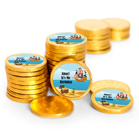 84 Pcs Pirate Kid's Birthday Candy Party Favors Chocolate Coins with Gold Foil {1}