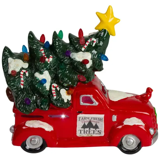 Northlight LED Lighted Vintage Truck with Tree Christmas Decoration - 8" - Red {3}