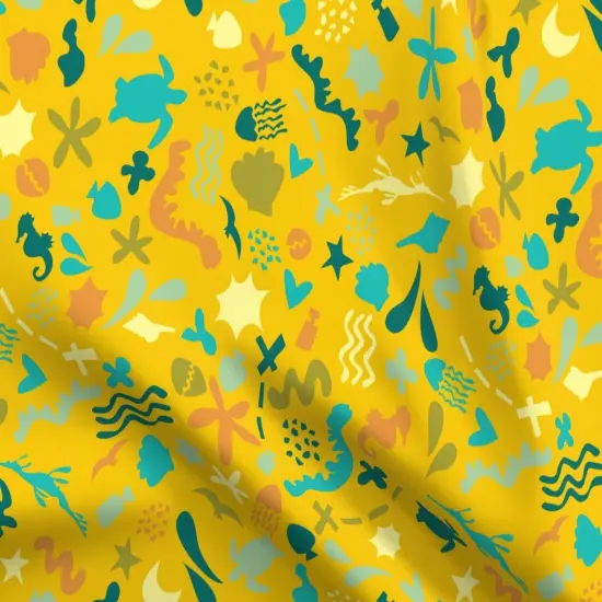 Various Fabrics by the Yard or Fat Quarter Ocean Friends Mustard Yellow Aquatic Sea Creatures Beach Custom Printed Fabric by Spoonflower {5}