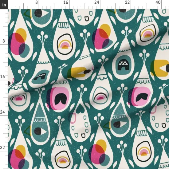 Various Fabrics by the Yard or Fat Quarter Modern Retro Abstract Mid Century Mod Bird Feather Dark Green Custom Printed Fabric by Spoonflower {1}