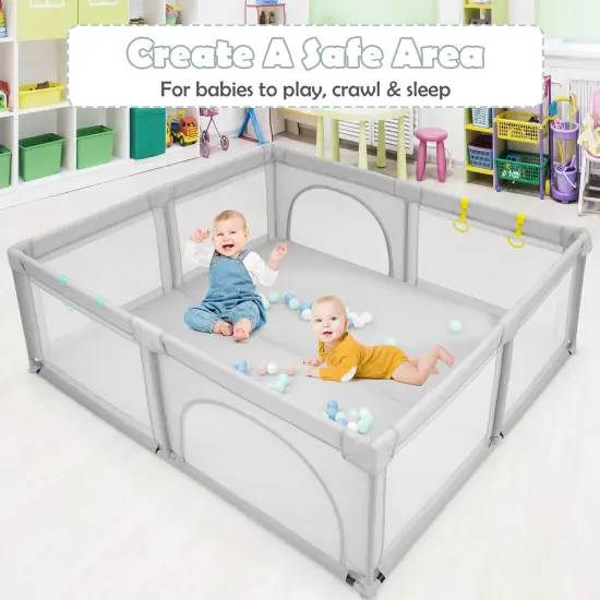 Large Infant Baby Playpen Safety Play Center Yard with 50 Ocean Balls Grey {2}