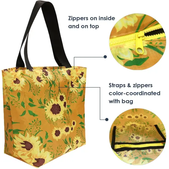 Wrapables Carryall Shopping Travel Tote Bag with Durable Ripstop Polyester - Foldable, Waterproof, and OEKO-TEX Certified Large, Sunflowers {4}