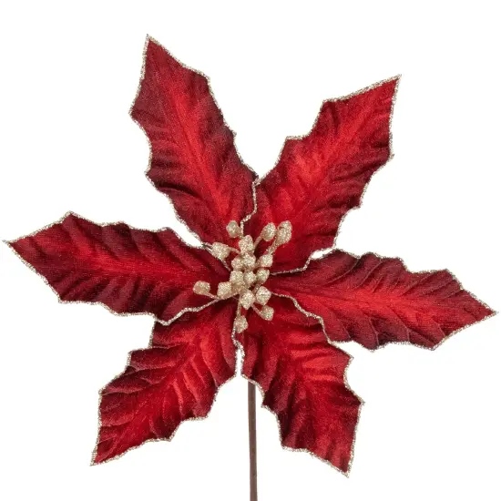 Northlight 8" Glittered Burgundy Velvet Poinsettia Floral Christmas Pick Spray Red {4}