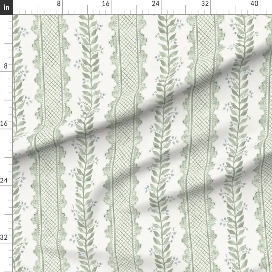 Various Fabrics by the Yard or Fat Quarter Sage Green Stripe Botanical Watercolor Garden Grandmillenial Custom Printed Fabric by Spoonflower {1}