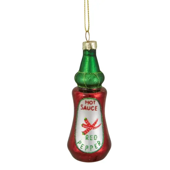 Northlight Glittered Bottle of Hot Sauce Glass Christmas Ornament - 4" - Red and Green {3}